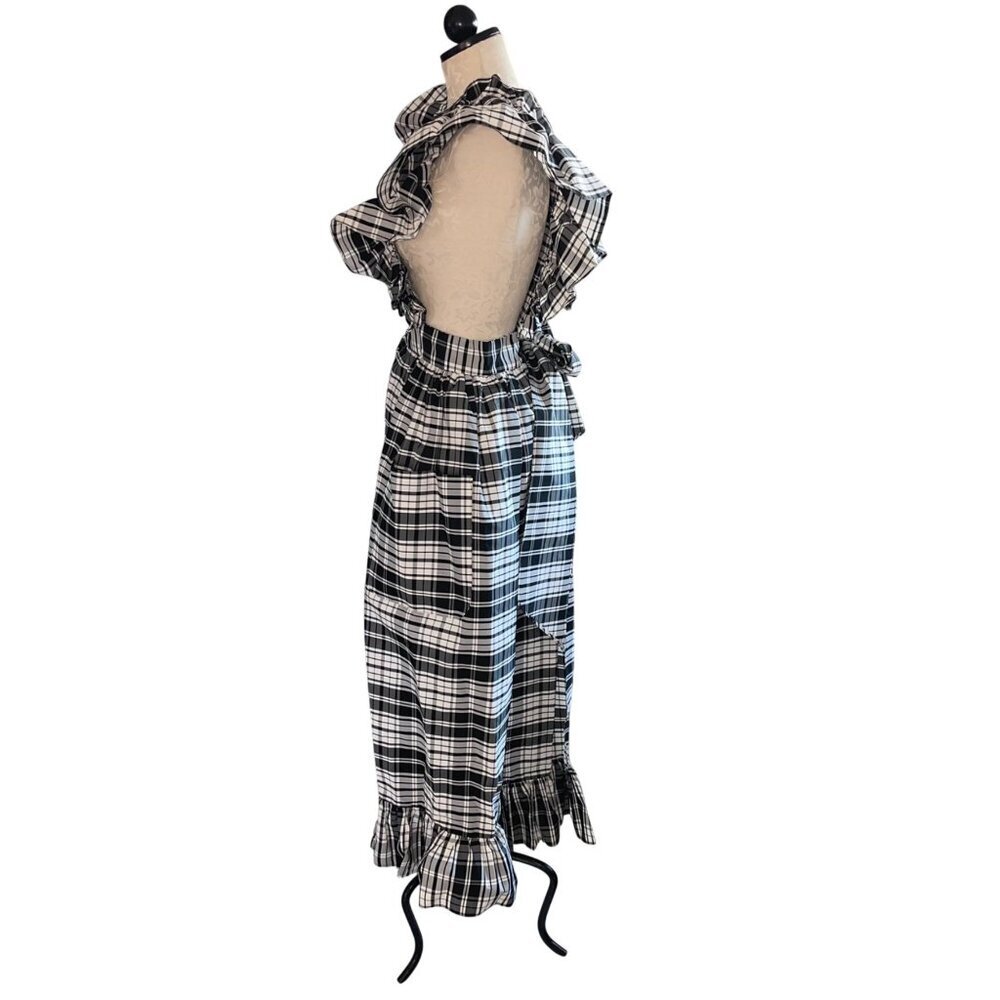 Mr. Blackwell Vintage Womens Taffeta Plaid Pinafore Black White One Size Rare - Picture 2 of 14